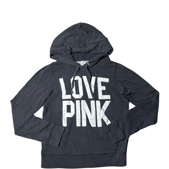 Victoria's Secret Tops - Victoria’s Secret PINK Love Pink Black Hoodie Sweatshirt Women’s Medium